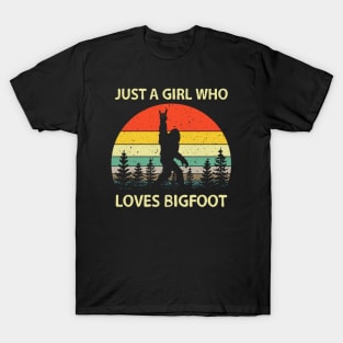 Best Girl Loves Bigfoot Vintage Birthday Shirt Sasquatch Believers Camping Party T Shirt T-Shirt